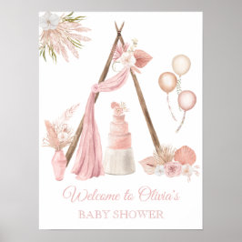 Chic Boho Pink Bläsertücher Dusche Begrüßungsppost Poster