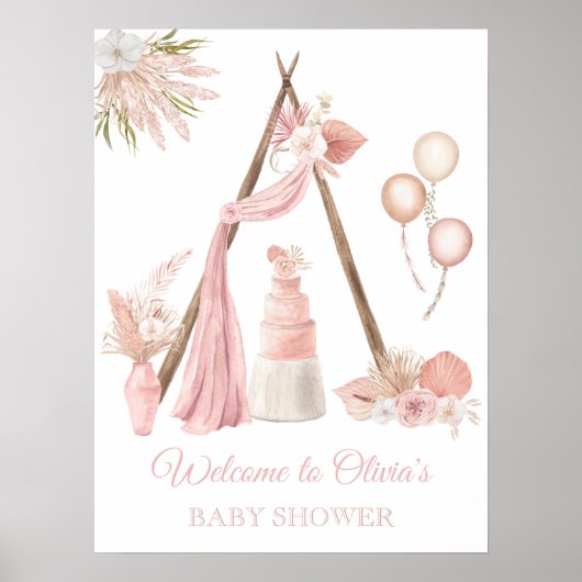 Chic Boho Pink Bläsertücher Dusche Begrüßungsppost Poster (Vorne)