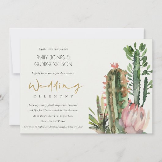 CHIC BOHO PINK FLORAL CACTI FOLIAGE WEDD EINLADUNG (Vorderseite)