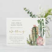 CHIC BOHO PINK FLORAL CACTI FOLIAGE WEDD EINLADUNG (Stehend Vorderseite)