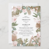 Chic Boho Pink Orchideen & Getrocknete Blätter Hoc Einladung (Vorderseite)