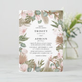 Chic Boho Pink Orchideen & Getrocknete Blätter Hoc Einladung (Stehend Vorderseite)