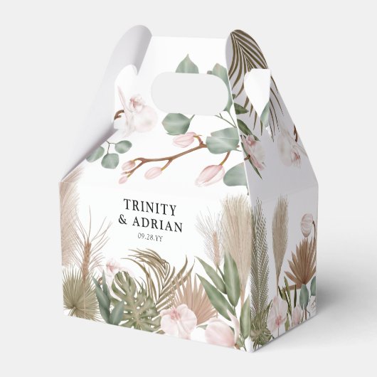 Chic Boho Pink Orchideen & Getrocknete Blätter Hoc Geschenkschachtel (Rückseite)