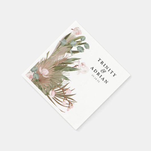 Chic Boho Pink Orchideen & Getrocknete Blätter Hoc Serviette (Ecke)