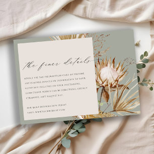 Chic Boho Protea Dry Palm Blumenzwiebeldetails Begleitkarte