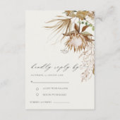 Chic Boho Protea Dry Palm Floral Wedding RSVP Begleitkarte (Vorderseite)