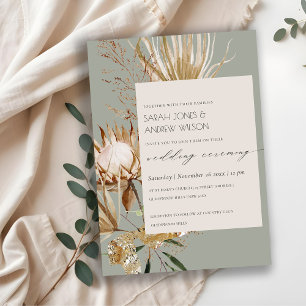 Chic Boho Protea Dry Palm Floral Wedite Einladung