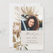 Chic Boho Protea Dry Palm Foto Abschluss Dankeskarte (Vorderseite)