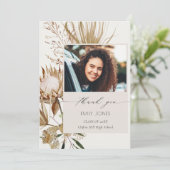 Chic Boho Protea Dry Palm Foto Abschluss Dankeskarte (Stehend Vorderseite)