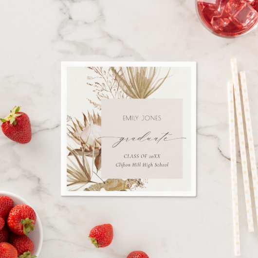 Chic Boho Protea Dry Palm Foto Abschluss Serviette (Beispiel)