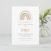 Chic Boho Rainbow Pastel Erster Geburtstag Einladung (Stehend Vorderseite)