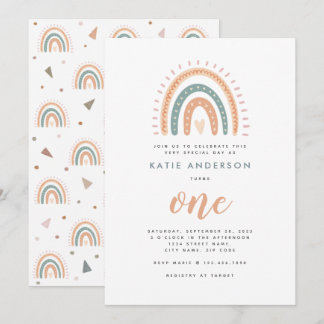 Chic Boho Rainbow Pastel Erster Geburtstag Einladung