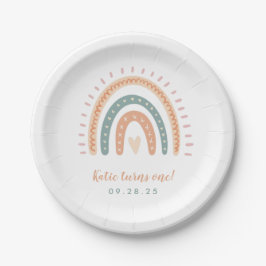 Chic Boho Rainbow Pastel Erster Geburtstag Pappteller