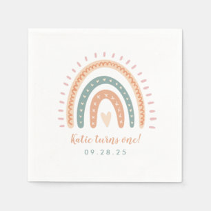 Chic Boho Rainbow Pastel Erster Geburtstag Serviette