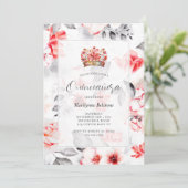 Chic Boho Red Floral Quinceañera Einladung (Stehend Vorderseite)