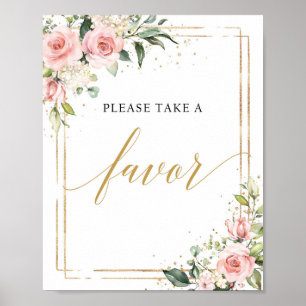 Chic Boho Rosa Blütengoldrahmen Gefälligkeitszeich Poster