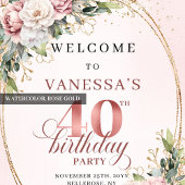 Chic Boho Rosé Eukalyptus 40. Geburtstag Willkomme Poster