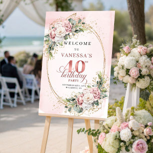 Chic Boho Rosen Gold Blumen 40. Geburtstag Willkom Poster