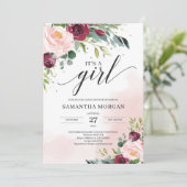 Chic Boho rot pinke bordeauxfarbene Blüte Es ist e Einladung (Stehend Vorderseite)