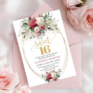 Chic Boho Rotes Burgundergrün Sweet 16 Geburtstag Einladung