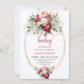 Chic Boho Ruby Red Blush Greenery Baby Shower Einladung (Vorderseite)