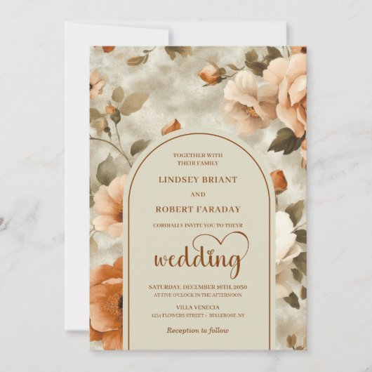 Chic Boho Rusty Ivory Sage Floral Wedding Invites Einladung (Vorderseite)