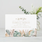 Chic Boho Safari Pampas Monstera Gold Baby Dusche Einladung (Stehend Vorderseite)