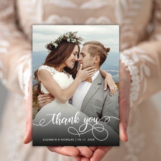 Chic Boho Script Foto Wedding Danke Card