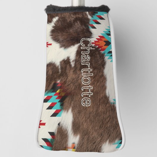 Chic Boho Southwestern Cowhide Name Golf Headcover (Rotieren 90)