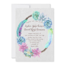 Chic Boho Succulent Cactus Feathers Wreath Wedding