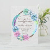 Chic Boho Succulent Cactus Feathers Wreath Wedding Einladung (Stehend Vorderseite)