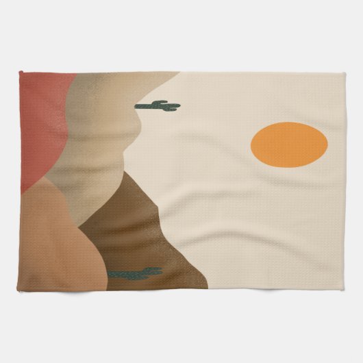 Chic Boho Terracotta Desert Cactus Geschirrtuch (Horizontal)