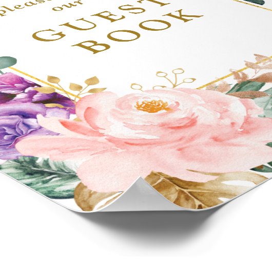 Chic Boho Tropical Blume Wedding Guest Book Poster (Ecke)