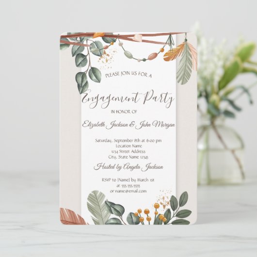 Chic Boho Verlobung Einladung (Stehend Vorderseite)