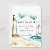 Chic Boho Waves Lighthouse Wedding Save The Date (Vorderseite)