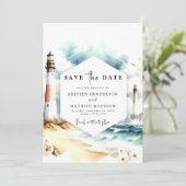 Chic Boho Waves Lighthouse Wedding Save The Date (Stehend Vorderseite)