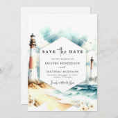 Chic Boho Waves Lighthouse Wedding Save The Date (Vorne/Hinten)