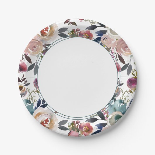 Chic Boho Wedding Blush Pink Blue Pappteller (Vorderseite)