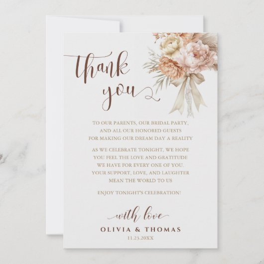 Chic Boho Wedding danke Ihnen Empfang Table Card (Vorderseite)