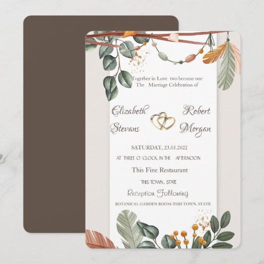 Chic Boho Wedding Einladung (Vorne/Hinten)