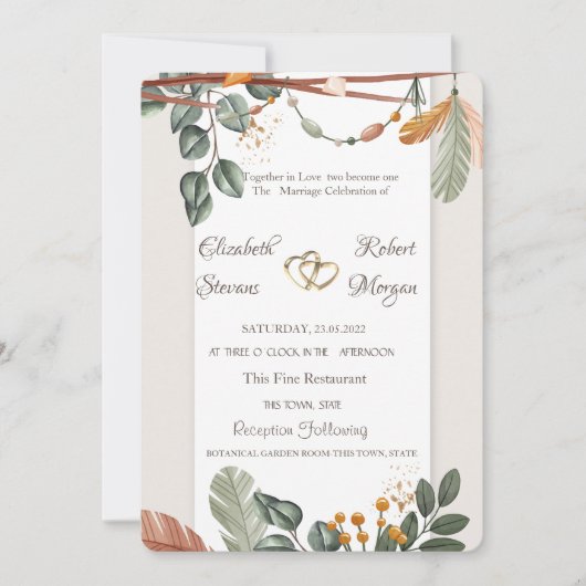 Chic Boho Wedding Einladung (Vorderseite)