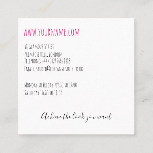 Chic boho Wildblume Hochzeitshaar Stylist Quadratische Visitenkarte (Rückseite)