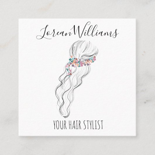 Chic boho Wildblume Hochzeitshaar Stylist Quadratische Visitenkarte (Vorderseite)