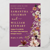 Chic Boho Wildblume Rustic Berry Lila Wedding Folieneinladung (Vorderseite)