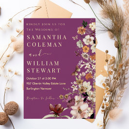 Chic Boho Wildblume Rustic Berry Lila Wedding Folieneinladung