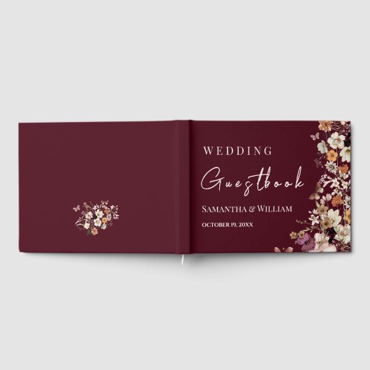 Chic Boho Wildblume Rustic Burgundy Wedding Gästebuch (Voll)
