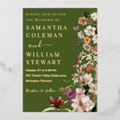 Chic Boho Wildblume Rustic Moss Green Wedding Folieneinladung (Vorderseite)