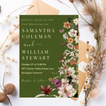 Chic Boho Wildblume Rustic Moss Green Wedding
