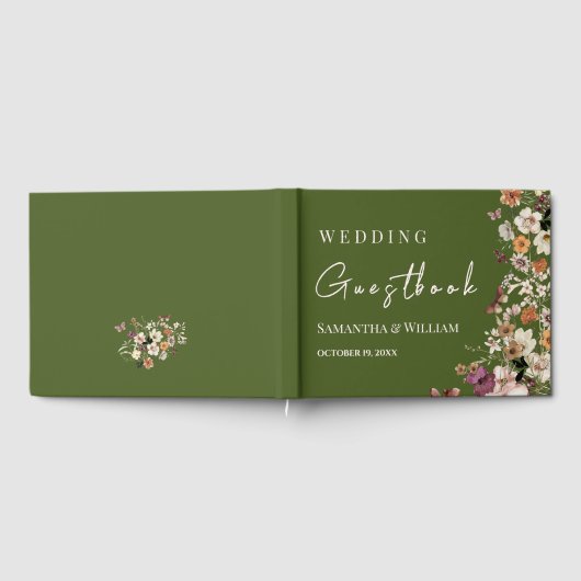 Chic Boho Wildblume Rustic Moss Green Wedding Gästebuch (Voll)