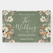 Chic Boho Wildblume Rustic Sage Green Wedding Banner (Horizontal)